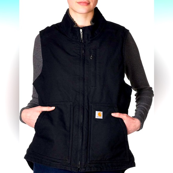 Carhartt Tops - Carhartt Women's Relaxed Fit Washed Duck Sherpa-Lined Mock-Neck Vest
